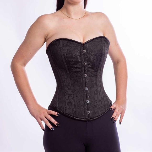 Black Brocade Steel Boned Corset - Picture 1 of 5